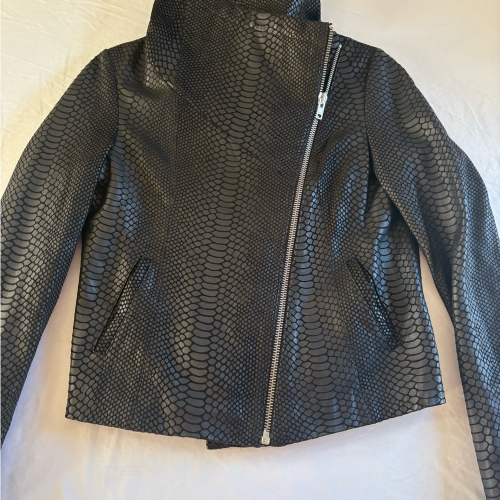 Generation Love Black Leather Reptile Textured Moto Jacket medium